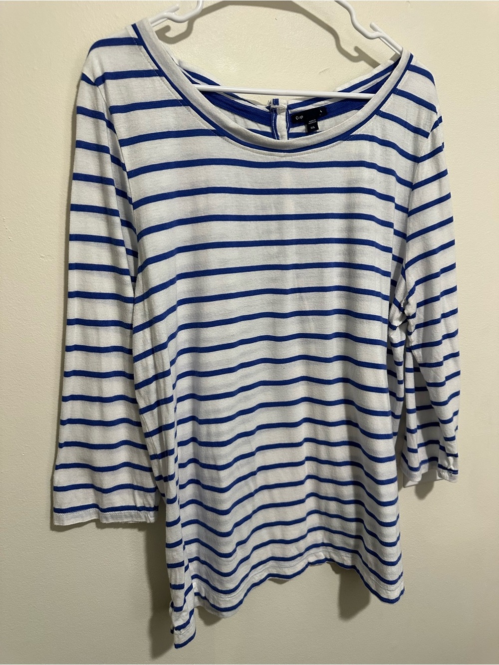 GAP Blue and White Striped Boatneck Top 3/4 sleeve - Size XXL